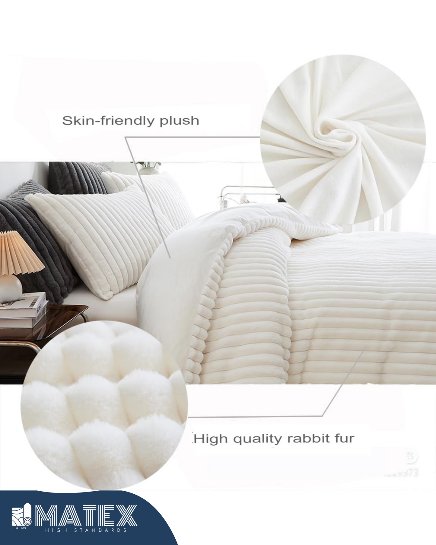 (Restocked) King Size Creamy Off-White PlushWave Comforter Set (3 pcs)