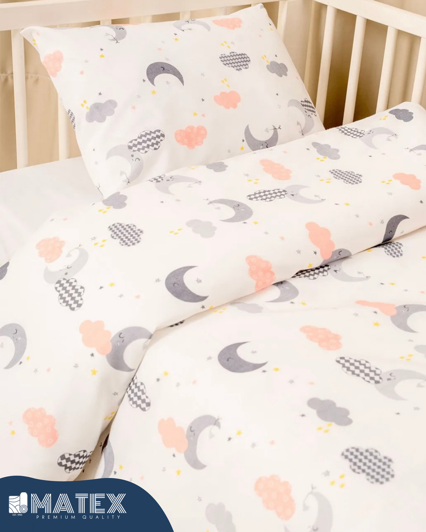 Moons and Stars theme Baby Bed Crib Set 100% Cotton
