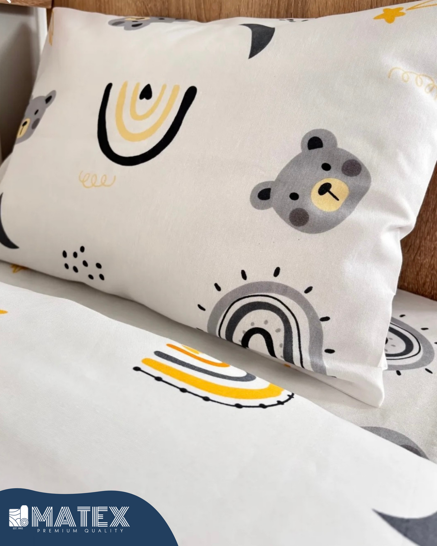 White Yellow Bear theme Baby Bed Crib Set 100% Cotton