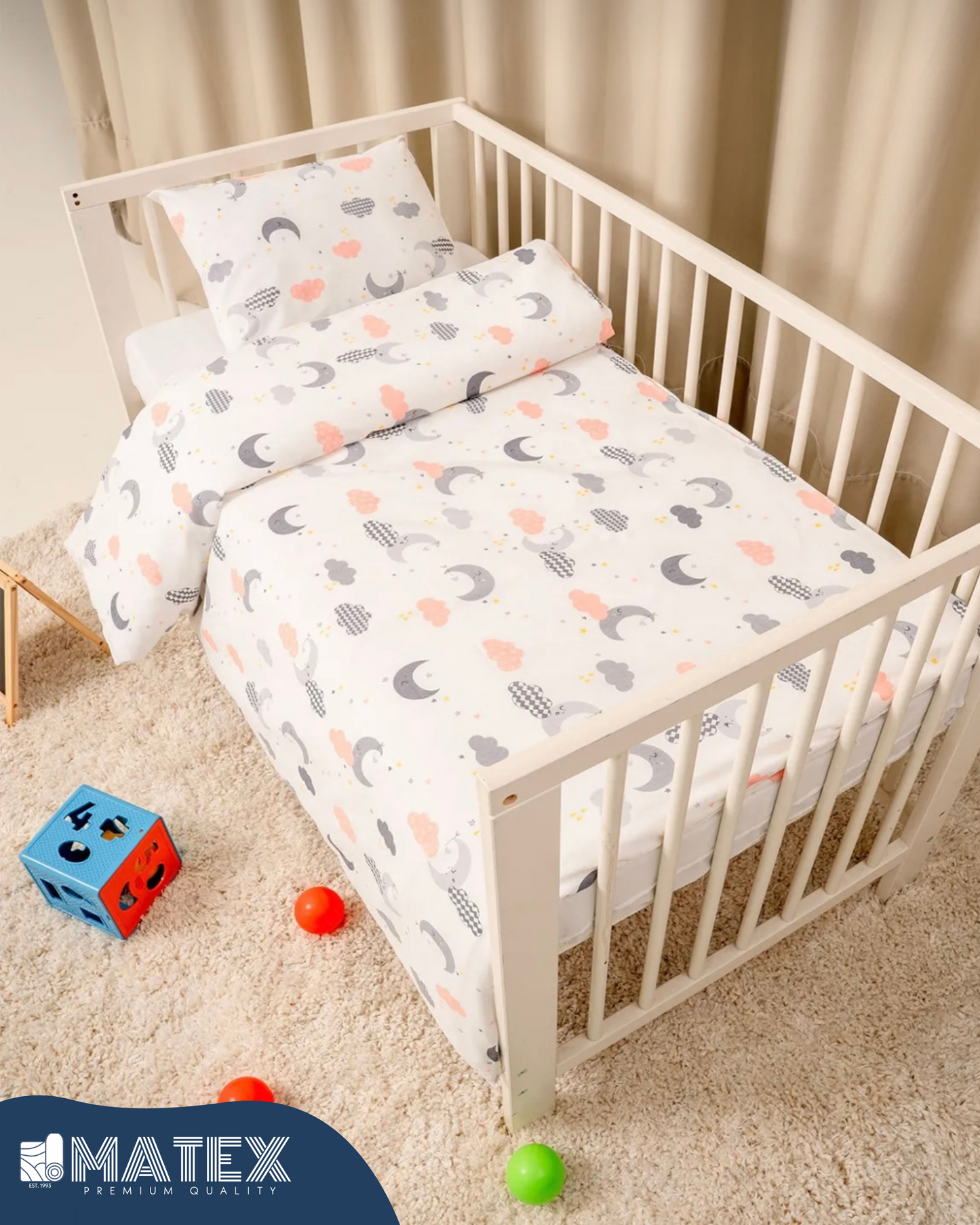Moons and Stars theme Baby Bed Crib Set 100% Cotton