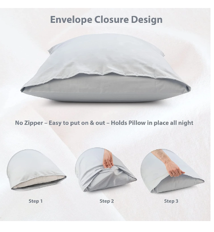 White Cotton Pillow Cases - Envelope Enclosure - 2 Pack