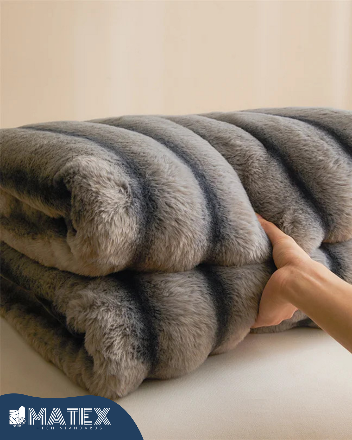 King Size Grey Chinchilla Faux Fur Sherpa Comforter set (3 pcs)