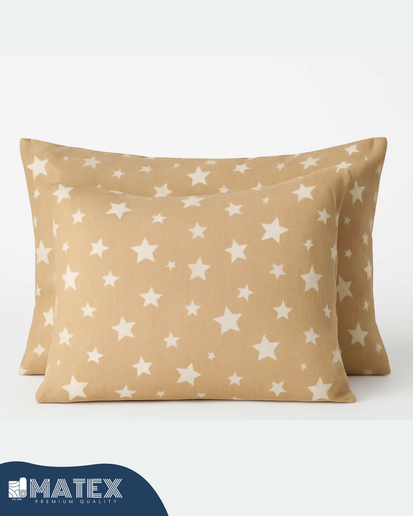 Beige Star Cotton Pillow Case - Envelope Enclosure - 2 Pack