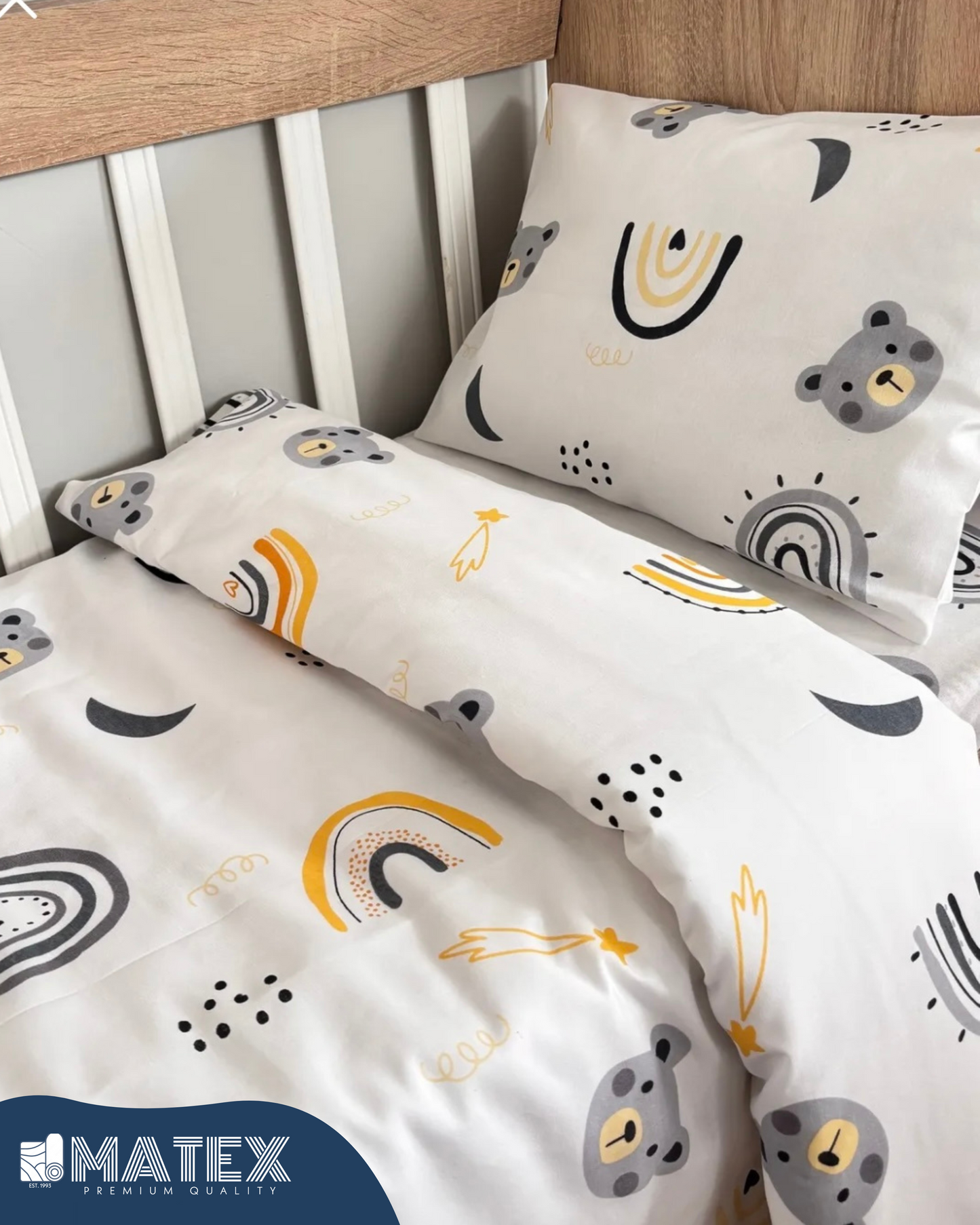 White Yellow Bear theme Baby Bed Crib Set 100% Cotton