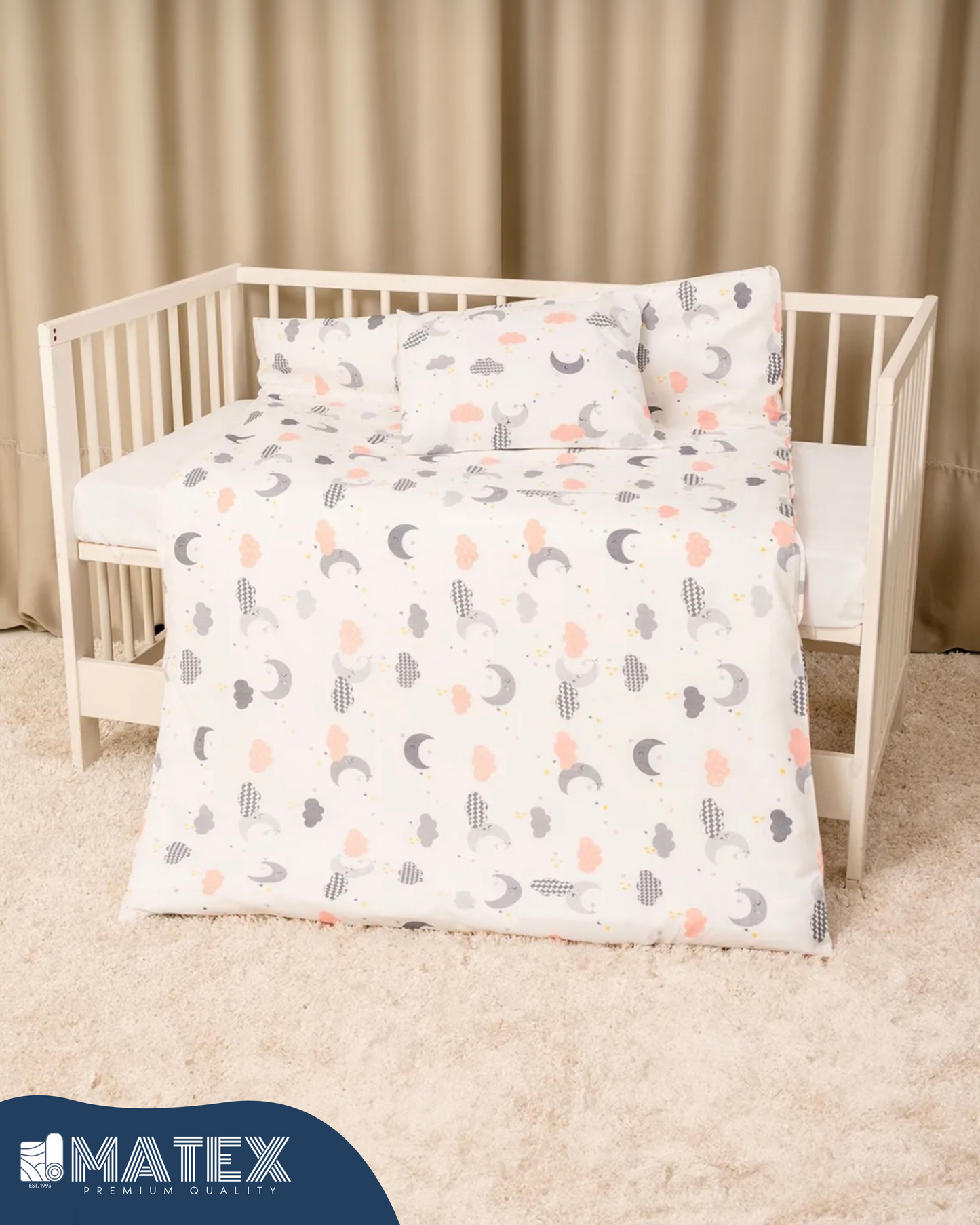 Moons and Stars theme Baby Bed Crib Set 100% Cotton