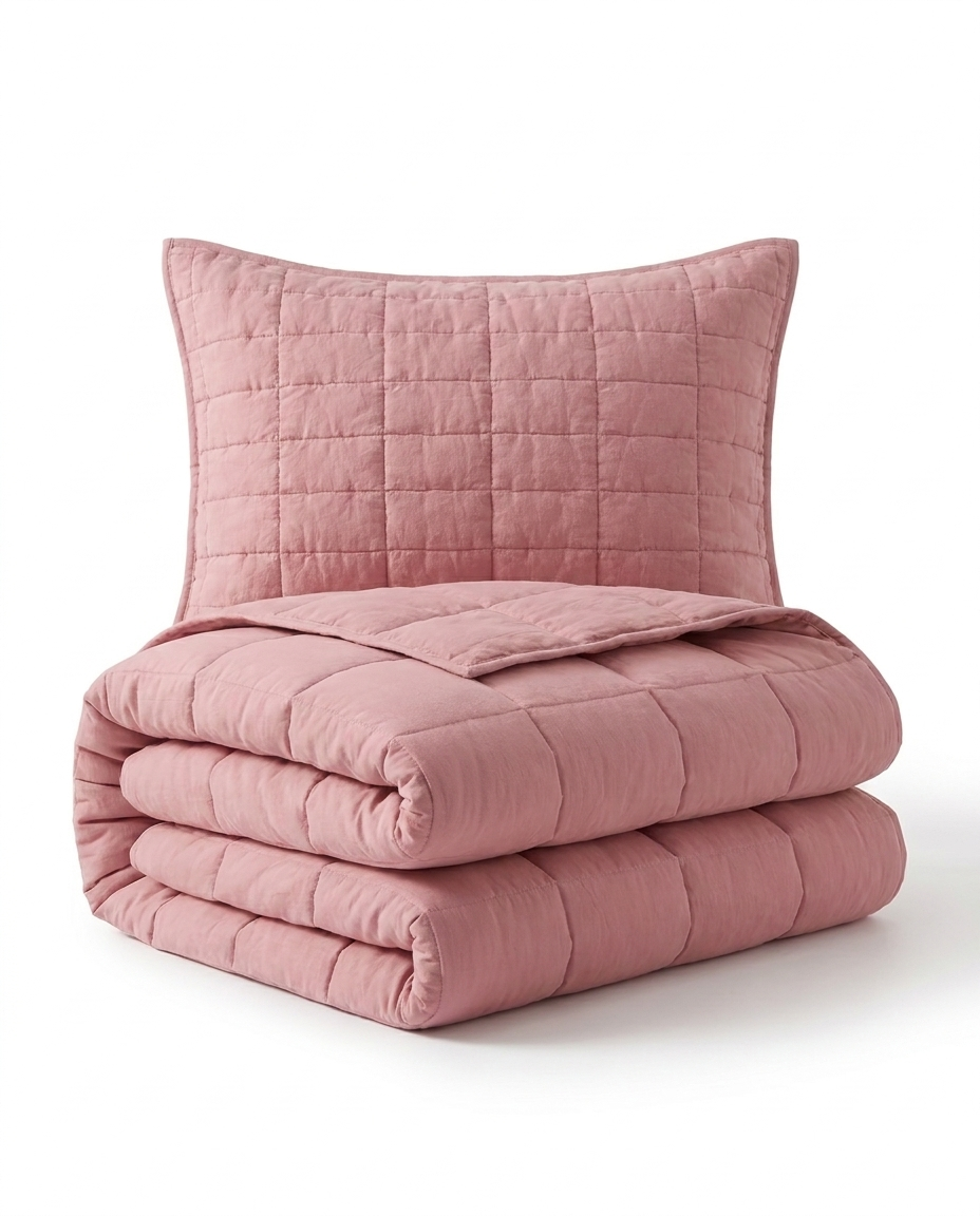 SoftBlend Quilted Coverlet – Blush Rose (Full Set)