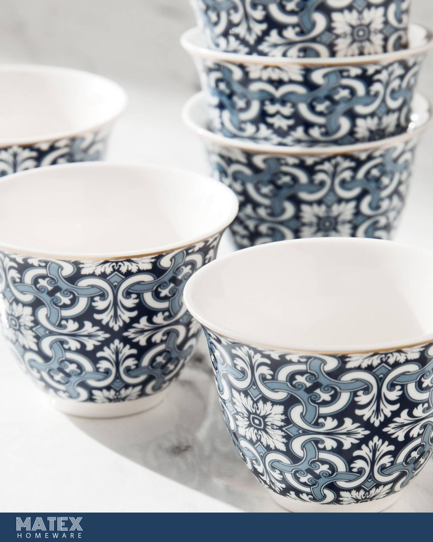 6-Piece Porcelain Qahwa Cup Set - 80 ml, Serves 6