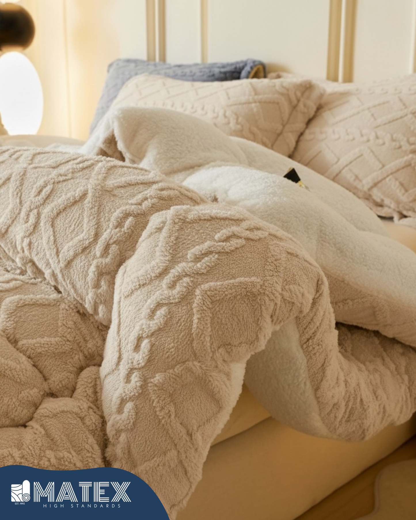 King Size Light Beige Thick Snuggle Sherpa Comforter (3 pcs)