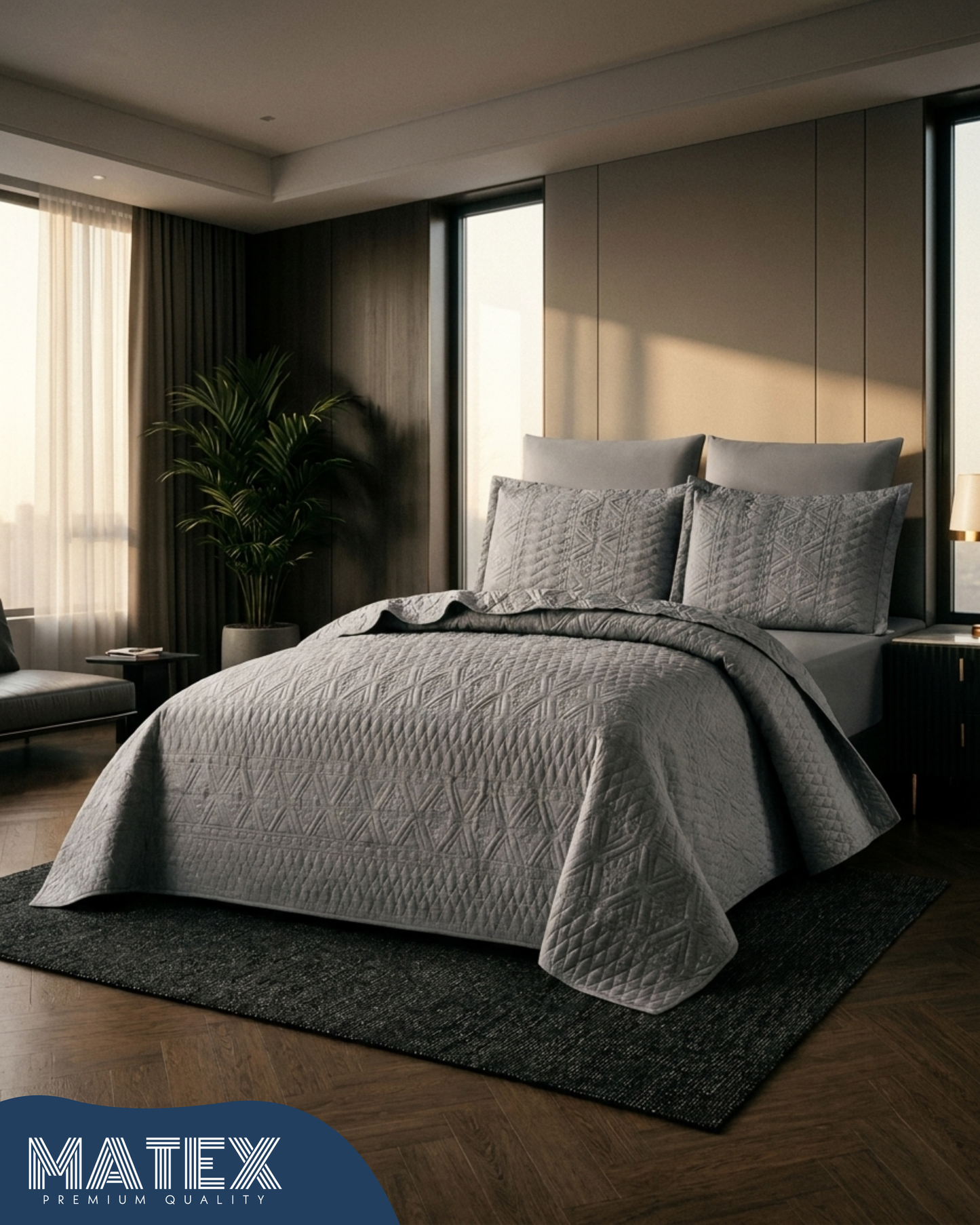 King size Velora Luxe Graphite Gray Bedspread (4pcs)