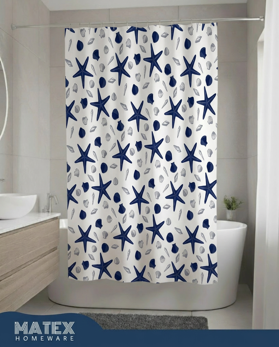 Pattern BlueStar Waterproof Shower Curtain 180x180cm