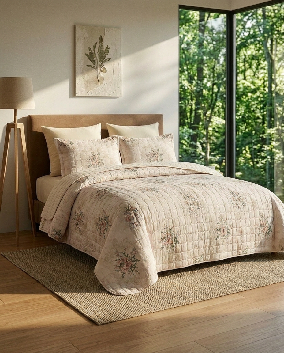 King Size Blush Petals Bedspread (4 Pcs)