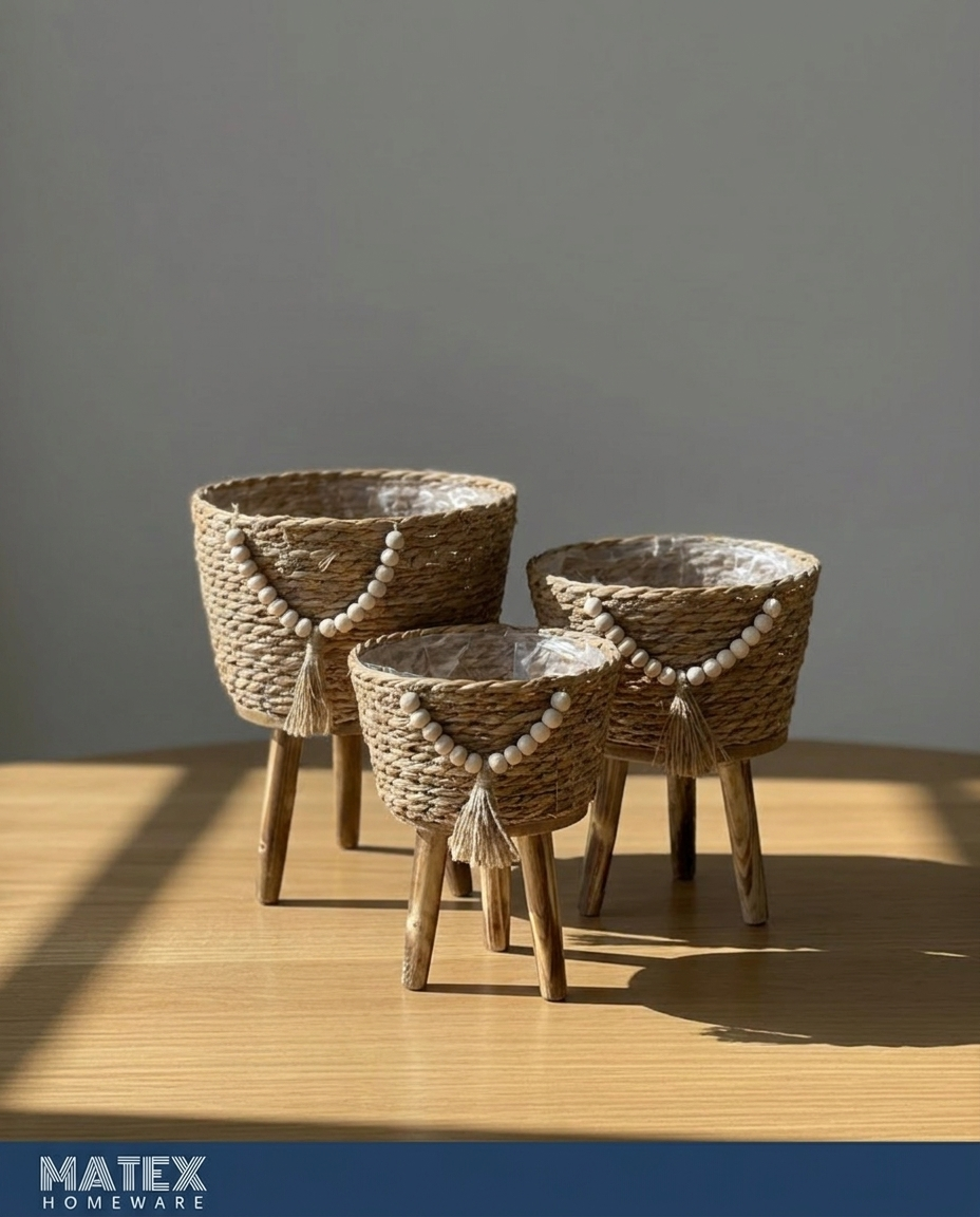 Boho Multi-Use Basket Vase Set of 3