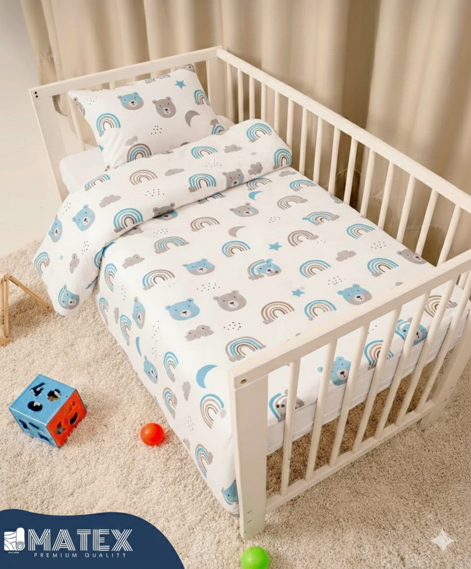 Blue and Grey Bear theme Baby Bed Crib Set 100% Cotton