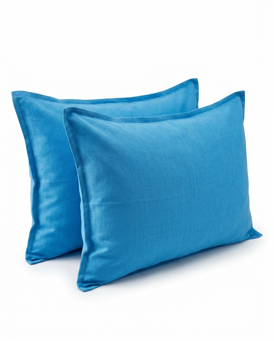 Blue Teal Cotton Pillow Case - Envelope Enclosure - 2 Pack