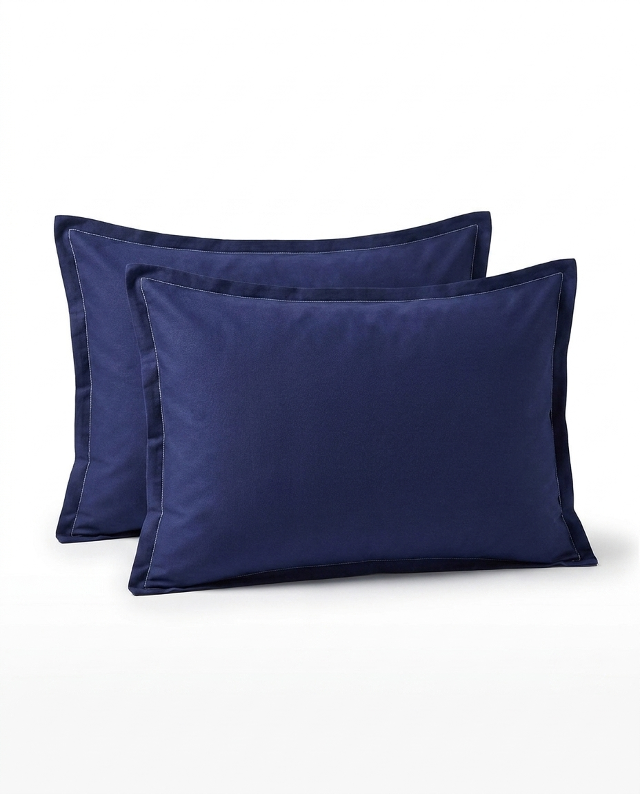 Navy Cotton Pillow Case - Envelope Enclosure - 2 Pack