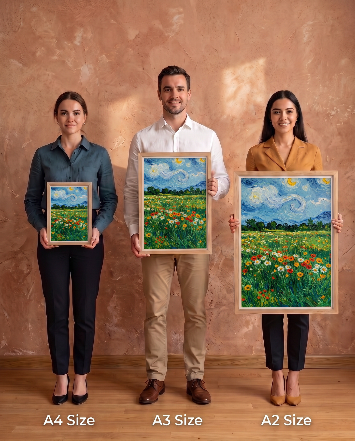 Wood Framed Wall Art – Van Gogh Starlit Meadow