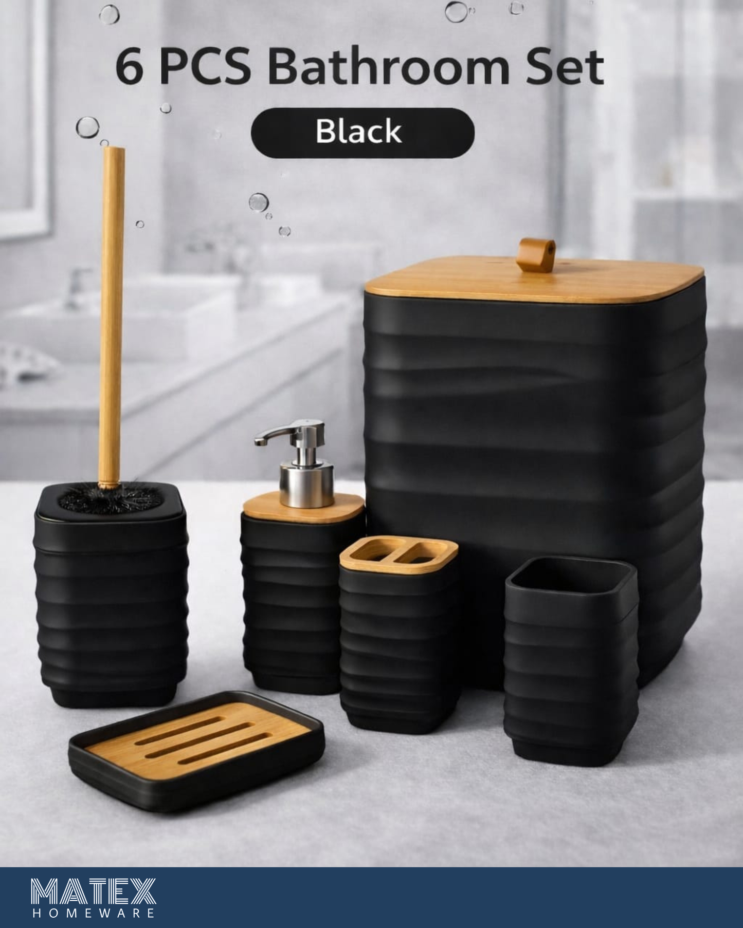 Modern Bathroom Accessories Set 6pcs - Black