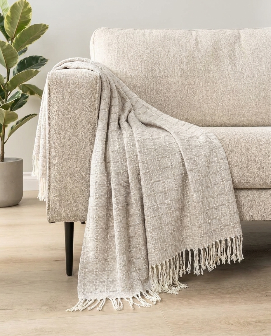 Oat Trellis Throw Blanket