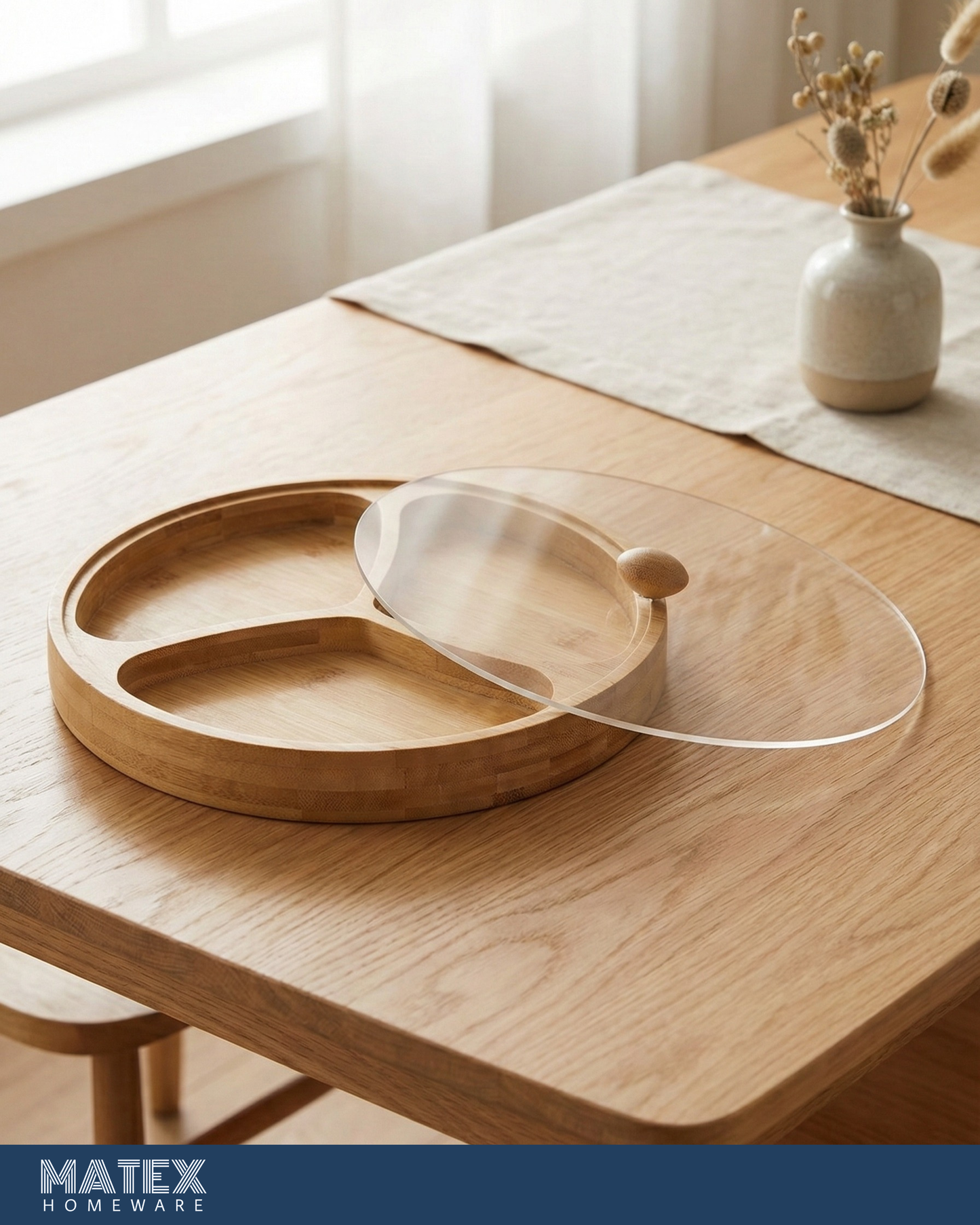 Bamboo Circle Tray 3 sections with Lid