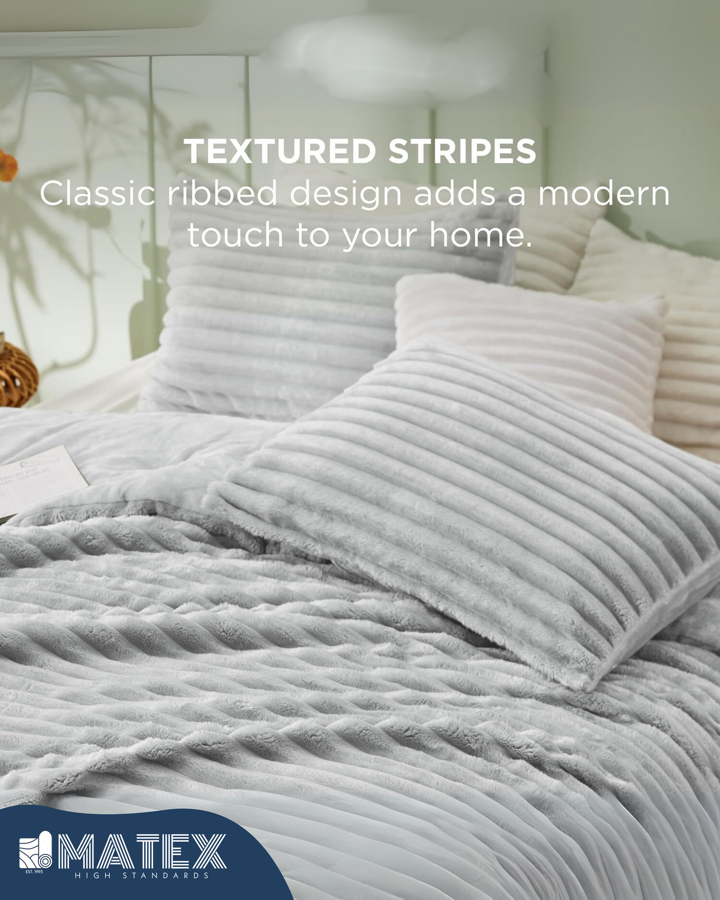 King Size Light Grey PlushWave Comforter Set (3 pcs)