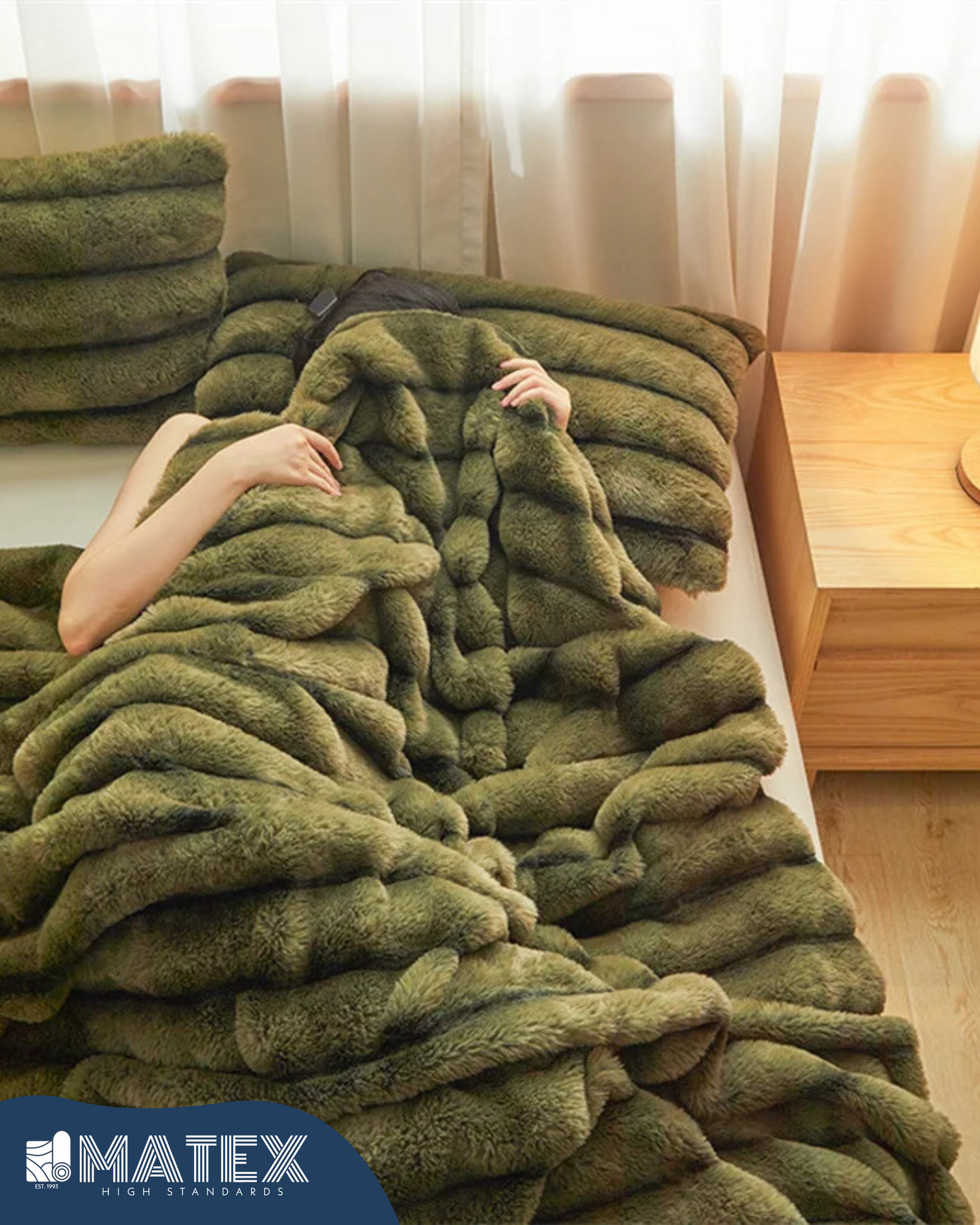 King Size Olive Chinchilla Faux Fur Sherpa Comforter set (3 pcs)