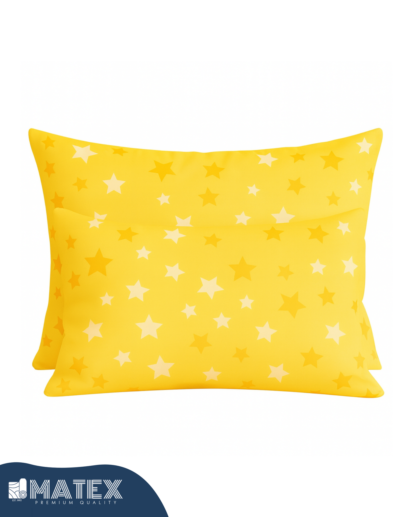 Yellow Star Cotton Pillow Case - Envelope Enclosure - 2 Pack