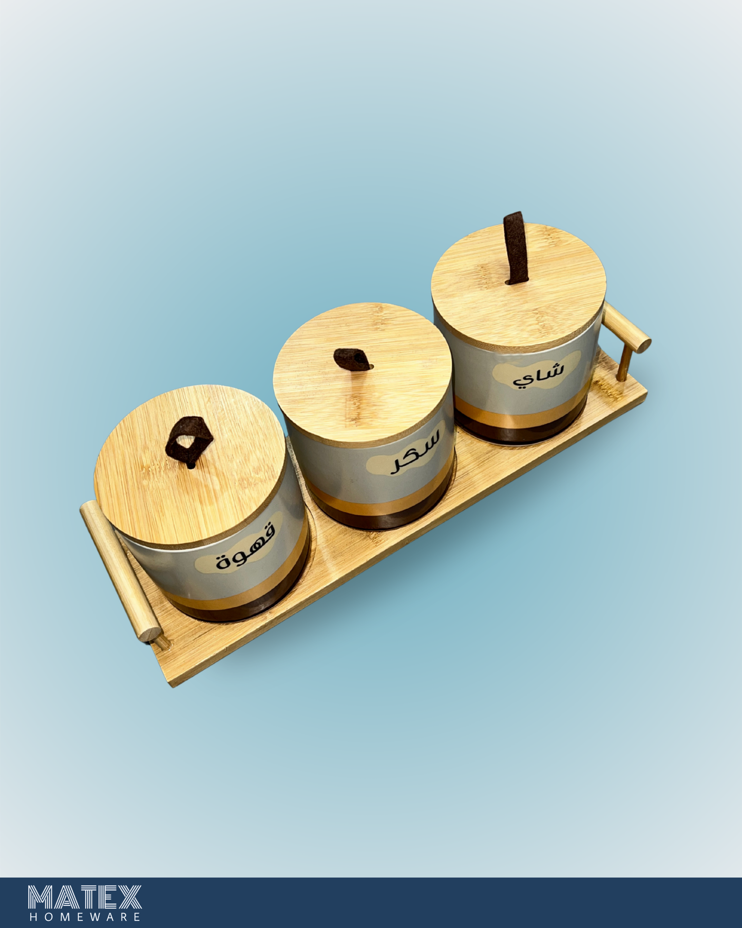 3 Airtight Porcelain Cans with Bamboo Lid