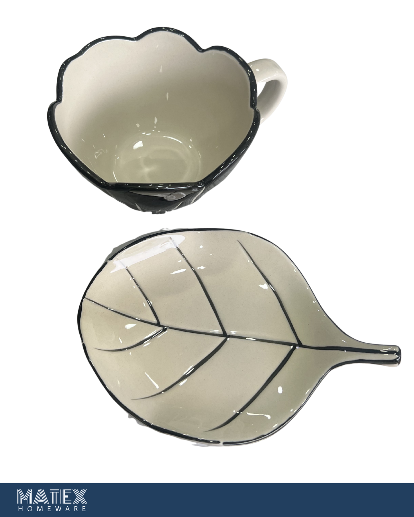 Midnight Bloom Mug & Leaf Saucer Set