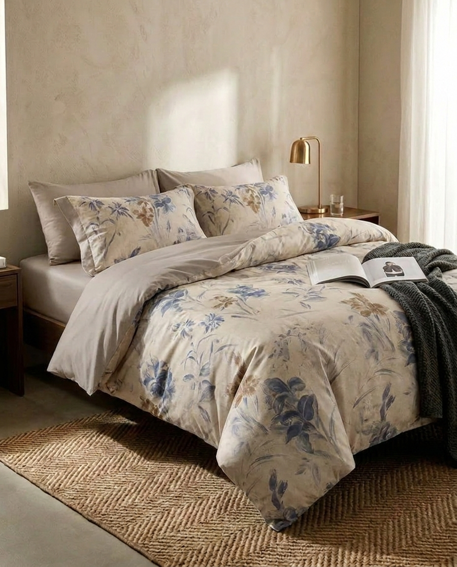 King Size Jardin Bleu Bed Set Cotton-300TC