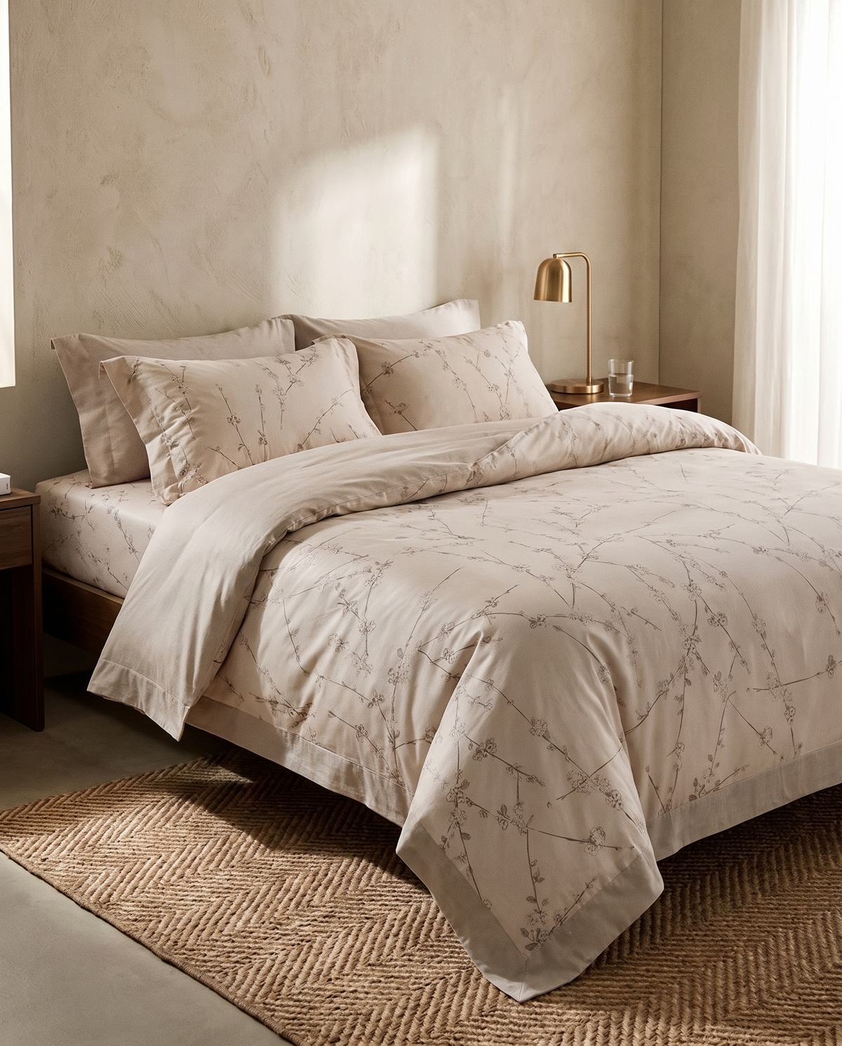 King Size Nude Blossom Bed Set Cotton-300TC