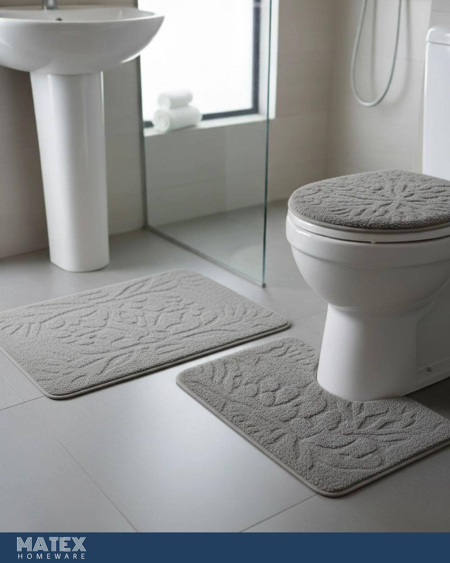 Decorative Flowery Bathroom Mat Set (3pcs)