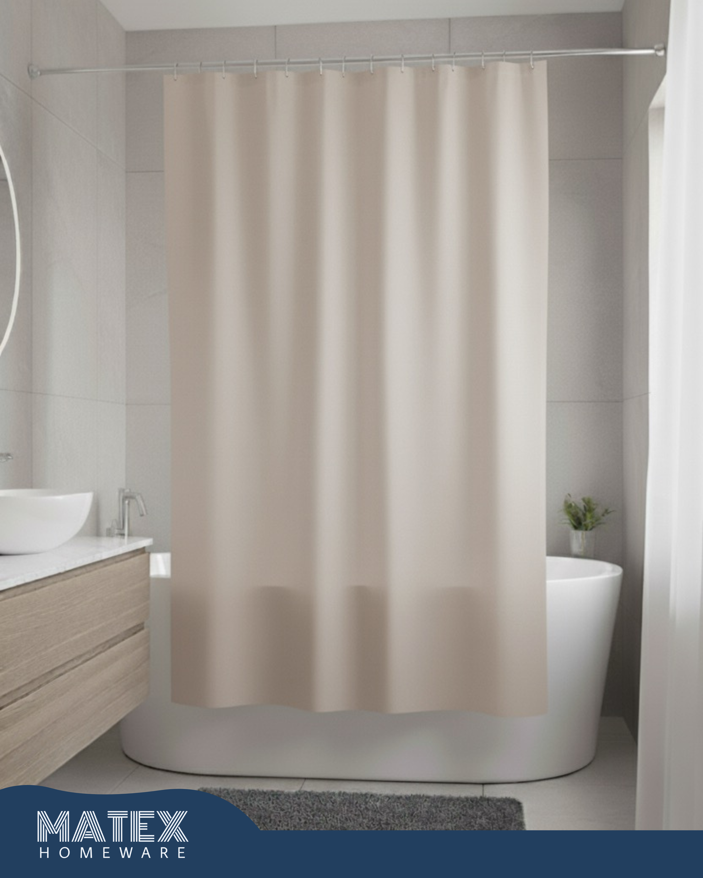 Beige Waterproof Shower Curtain 180x180cm