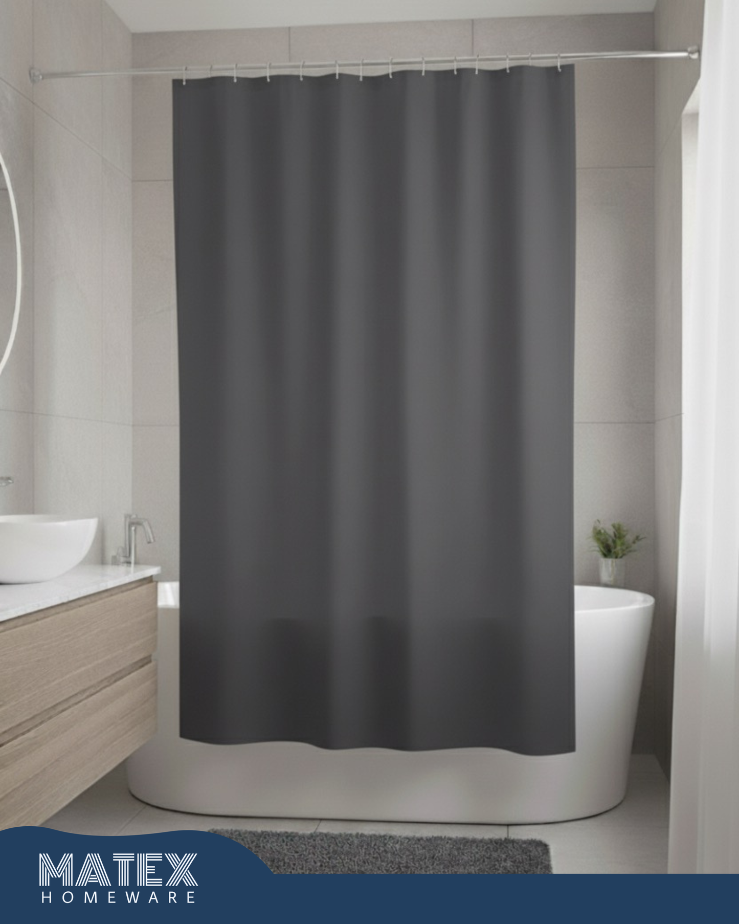 Dark Gray Waterproof Shower Curtain 180x180cm