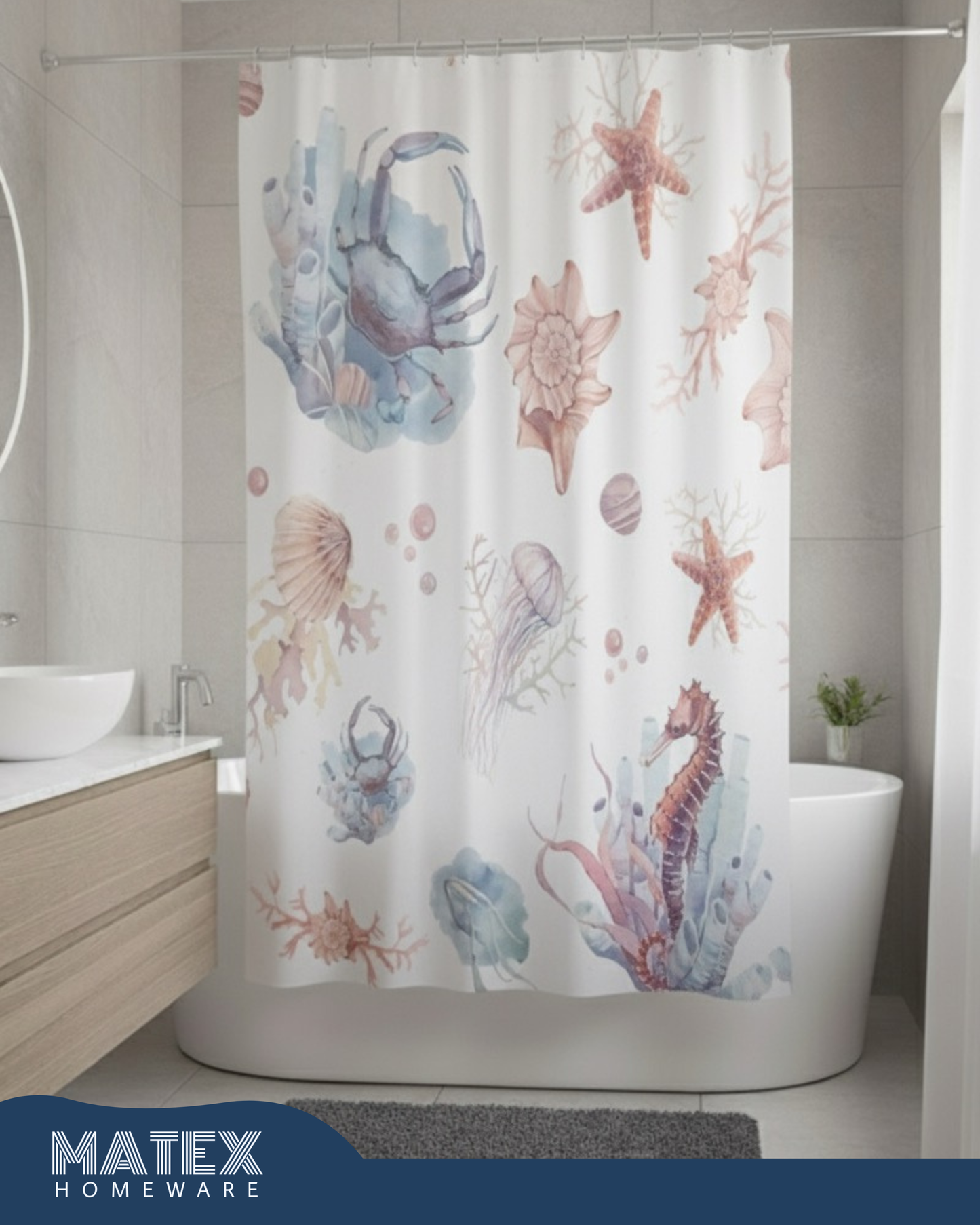 Pattern SeaView Waterproof Shower Curtain 180x180cm