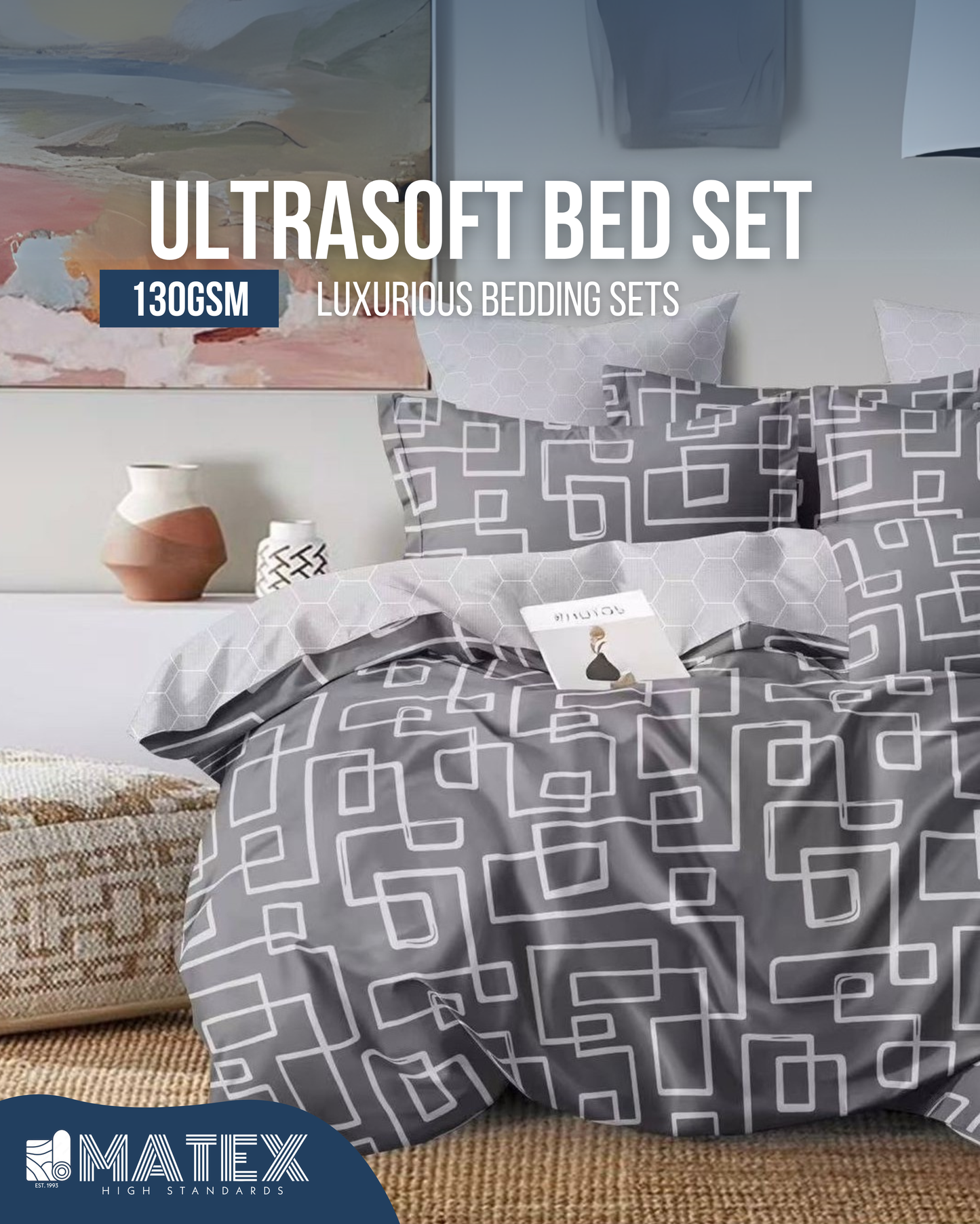 Double size GreyMaze Bed set 130 GSM (4 pcs)