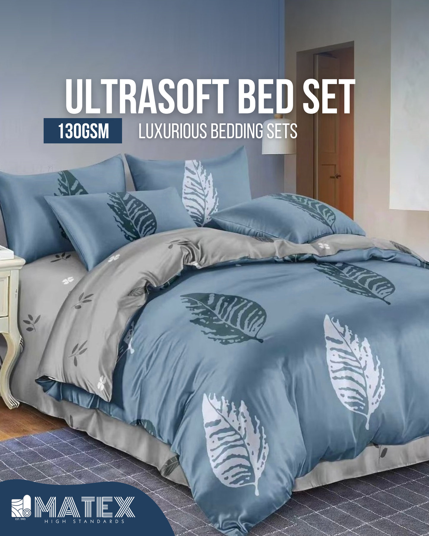 Double size NavyLeaf Bed set 130 GSM (4 pcs)