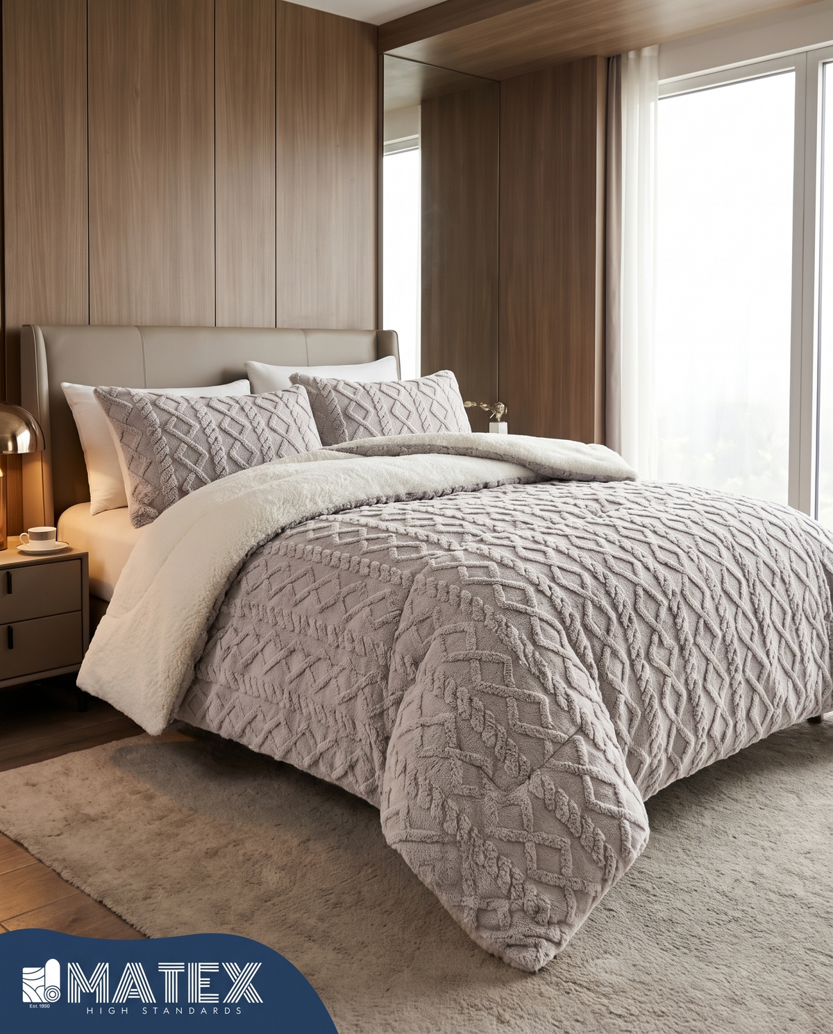 King Size NardoGrey Thick Jacquard Sherpa Comforter (3 pcs)