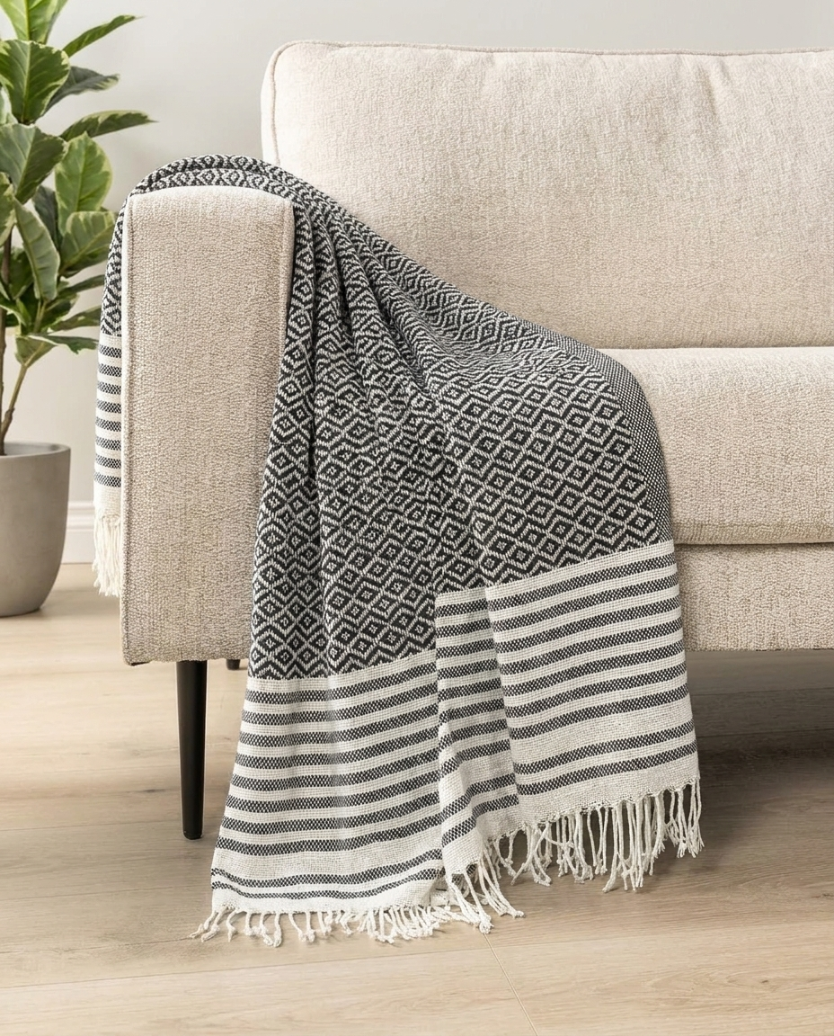 Espresso Ivory Throw Blanket