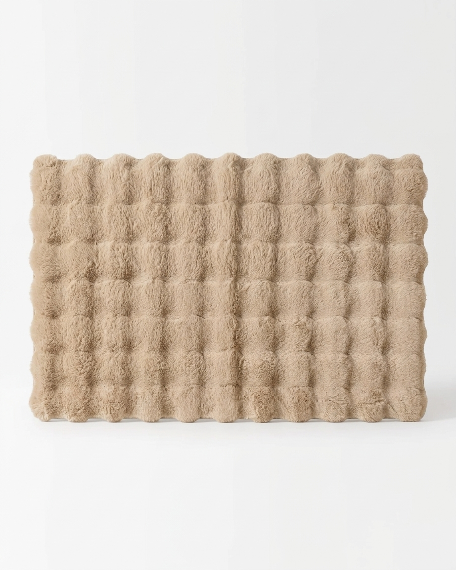Beige Fluffy Soft Rabbit Fur Premium 3D Bubble Rug