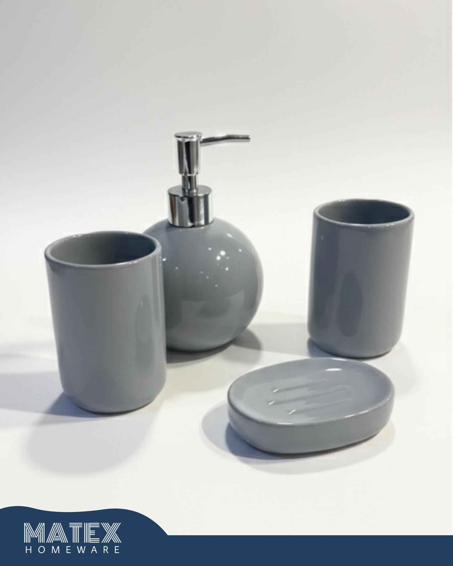 Porcelain Grey Bathroom Accessory Kit (4pc)