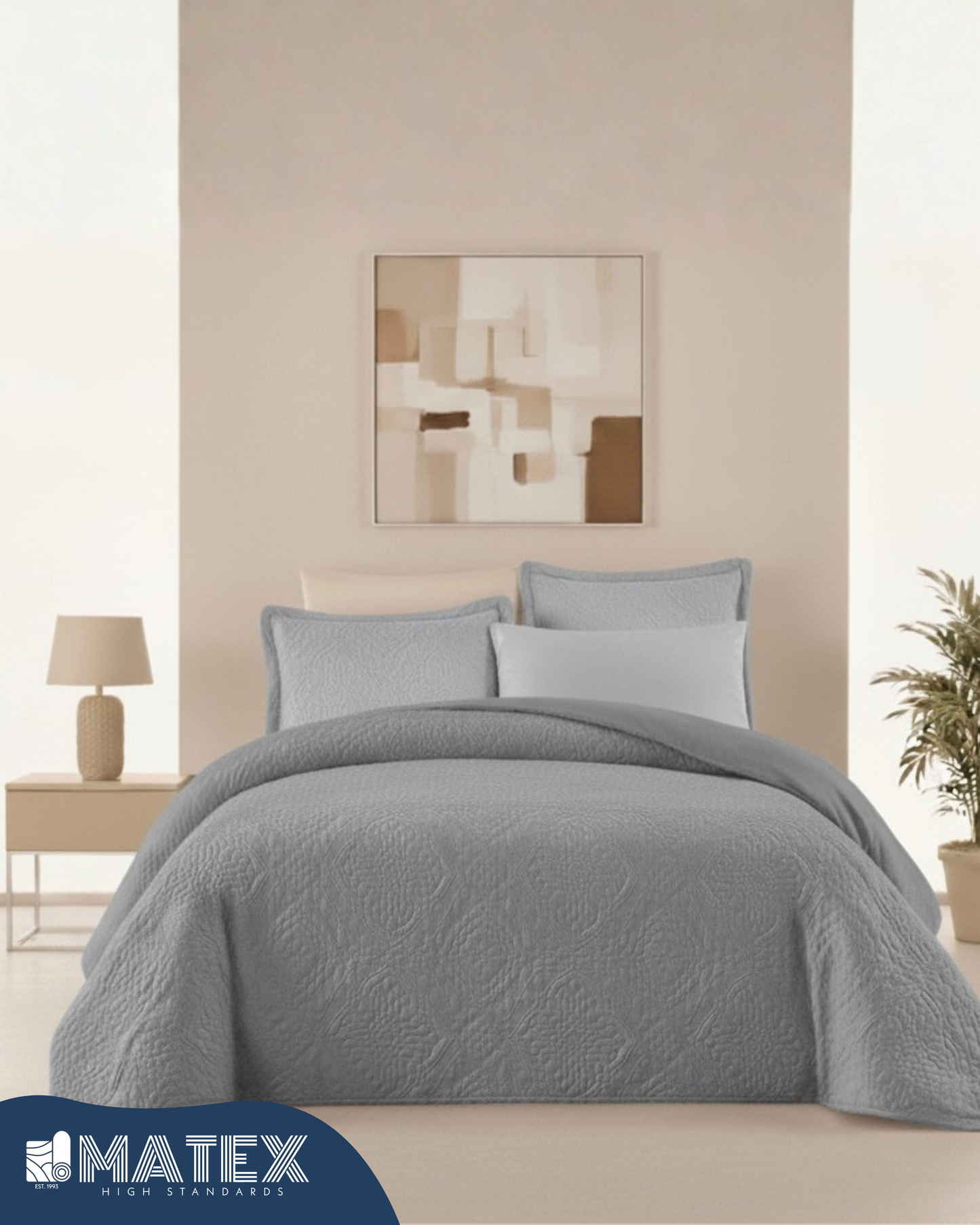 King Size Dark Grey Embossed Woollen Comforter (3 pcs)