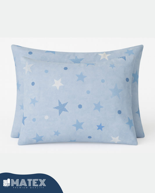 Blue Stars Cotton Pillow Case - Envelope Enclosure - 2 Pack