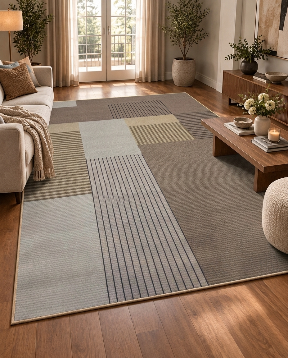 Linear Blocks Printed Soft Rug