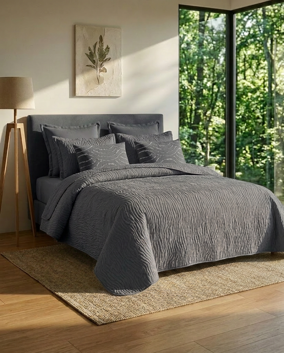 WhisperWave Dark Grey Bedspread Set (6pcs)