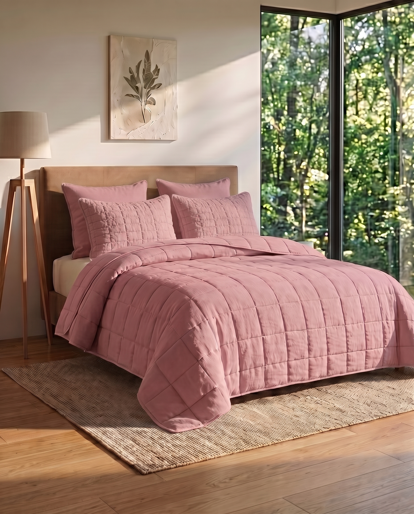 SoftBlend Quilted Coverlet – Blush Rose (Full Set)