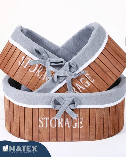 Wooden Woven Basket With fabric For Bread Fruit Vegetable
