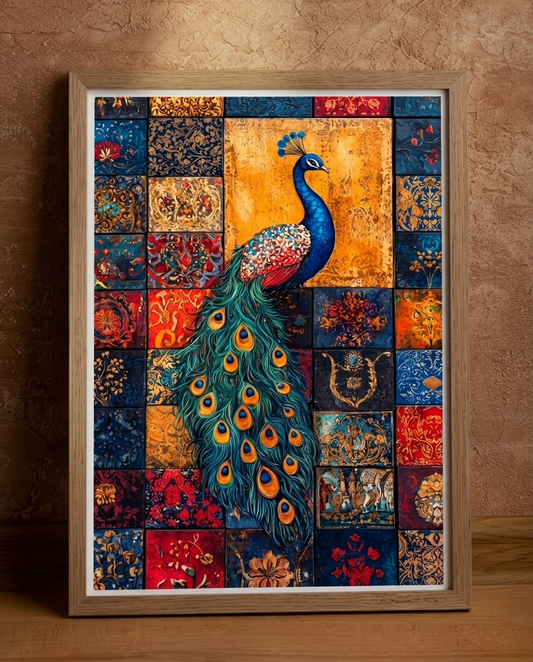 Wood Framed Wall Art – Royal Peacock Mosaic