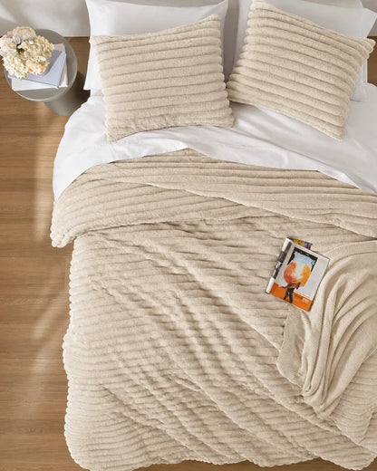 King Size Beige PlushWave Comforter Set (3 pcs)