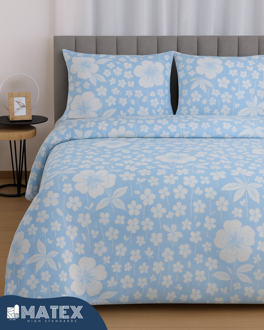 Blue Flower 100% Cotton Bed Set 180TC - Double Size