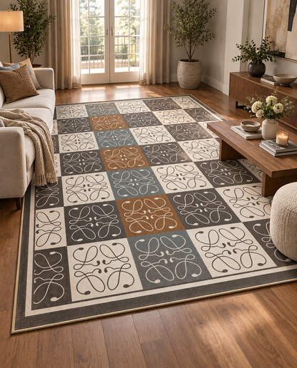 Signature Grid Printed Soft Rug